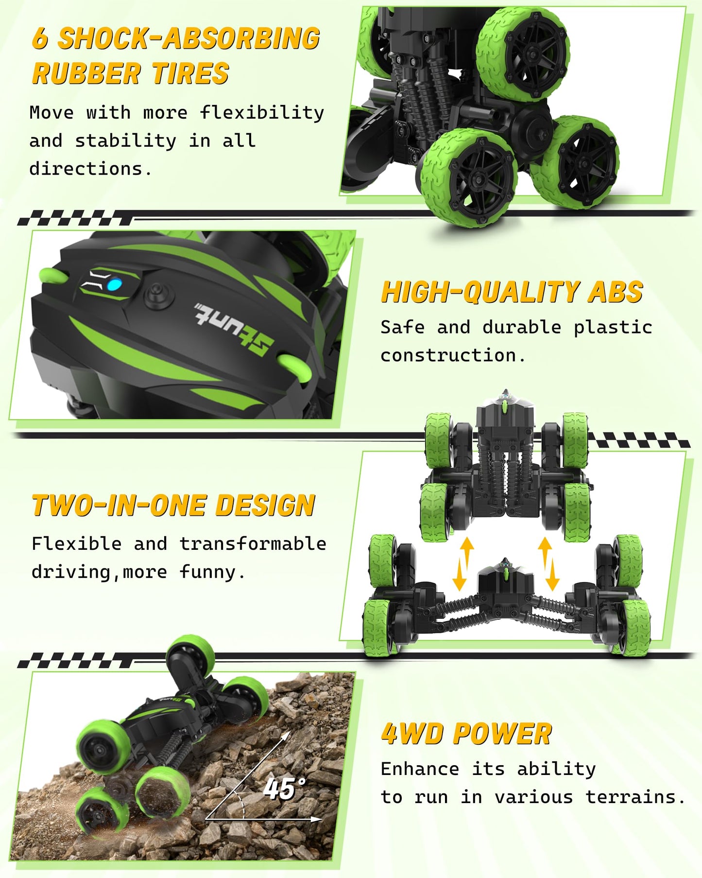 iappadore RC Car Toy, Transform Remote Control Stunt Cars, Features Extend & Retract, 360-degree Rotations, Forward Backward, 4W