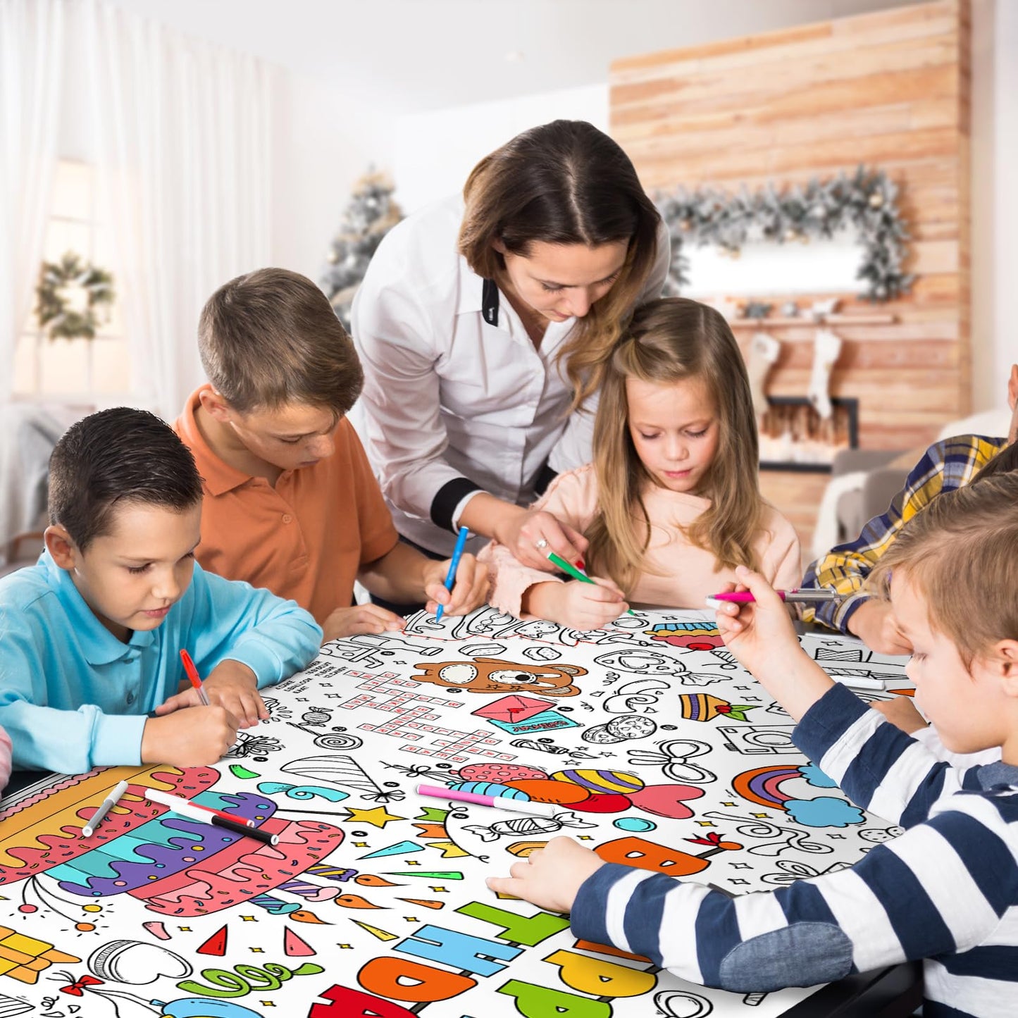 Giant Coloring Poster For Classroom Wall - Versatile 31.5 X 72 Inches Birthday Activity Poster/Table Cover, School Parties, Birt