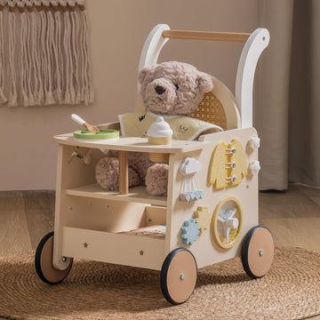 Robotime Wooden Baby Walker, Baby Push Walker, Baby Activity Center Toys - Toddler Walking Activity Center Push Toys With Safety
