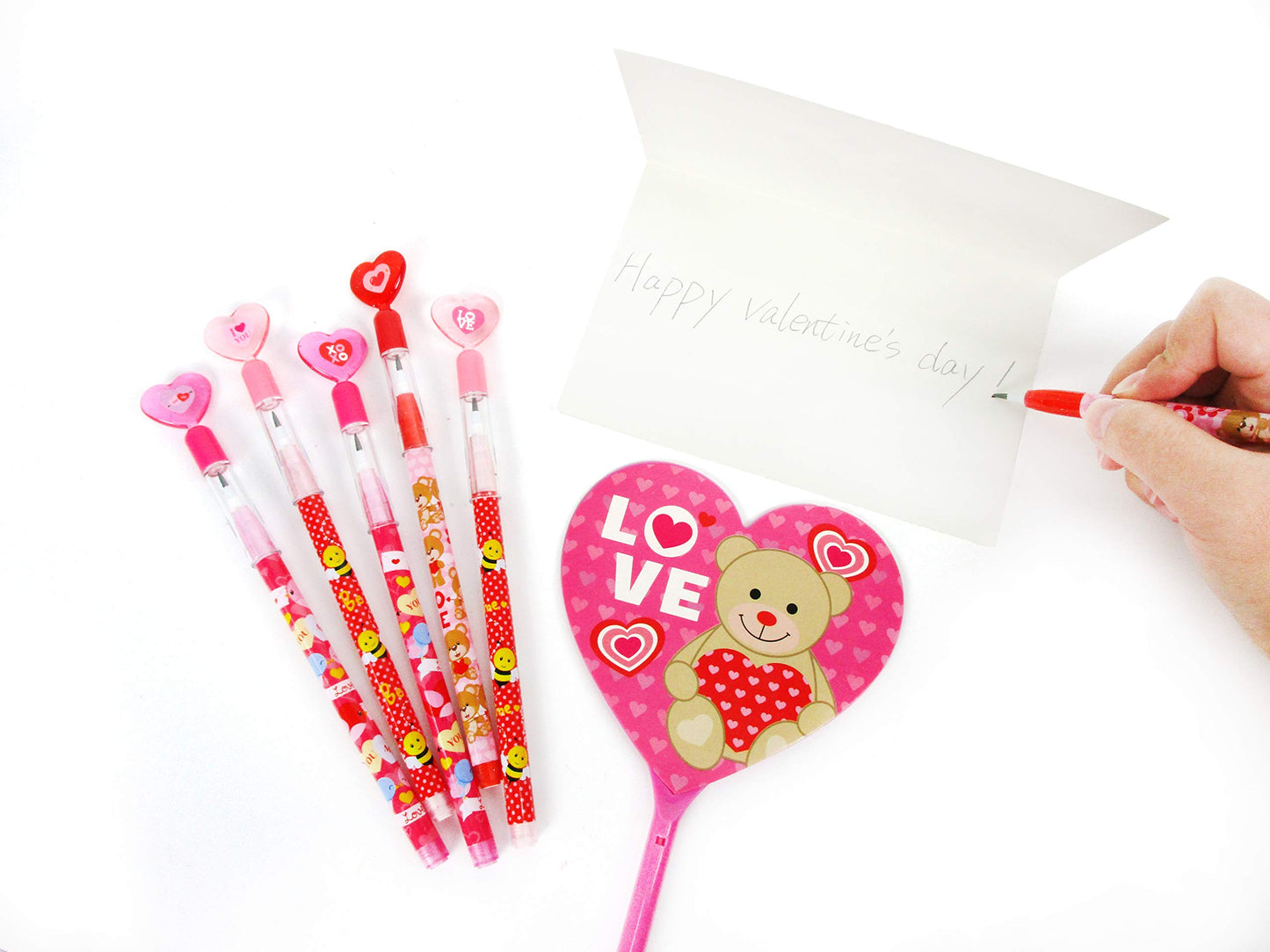 TINYMILLS 24 Pcs Valentines Day Heart Multi Point Pencils Party Favors Goodie Bag Stuffers Classroom Exchange Valentines Day P