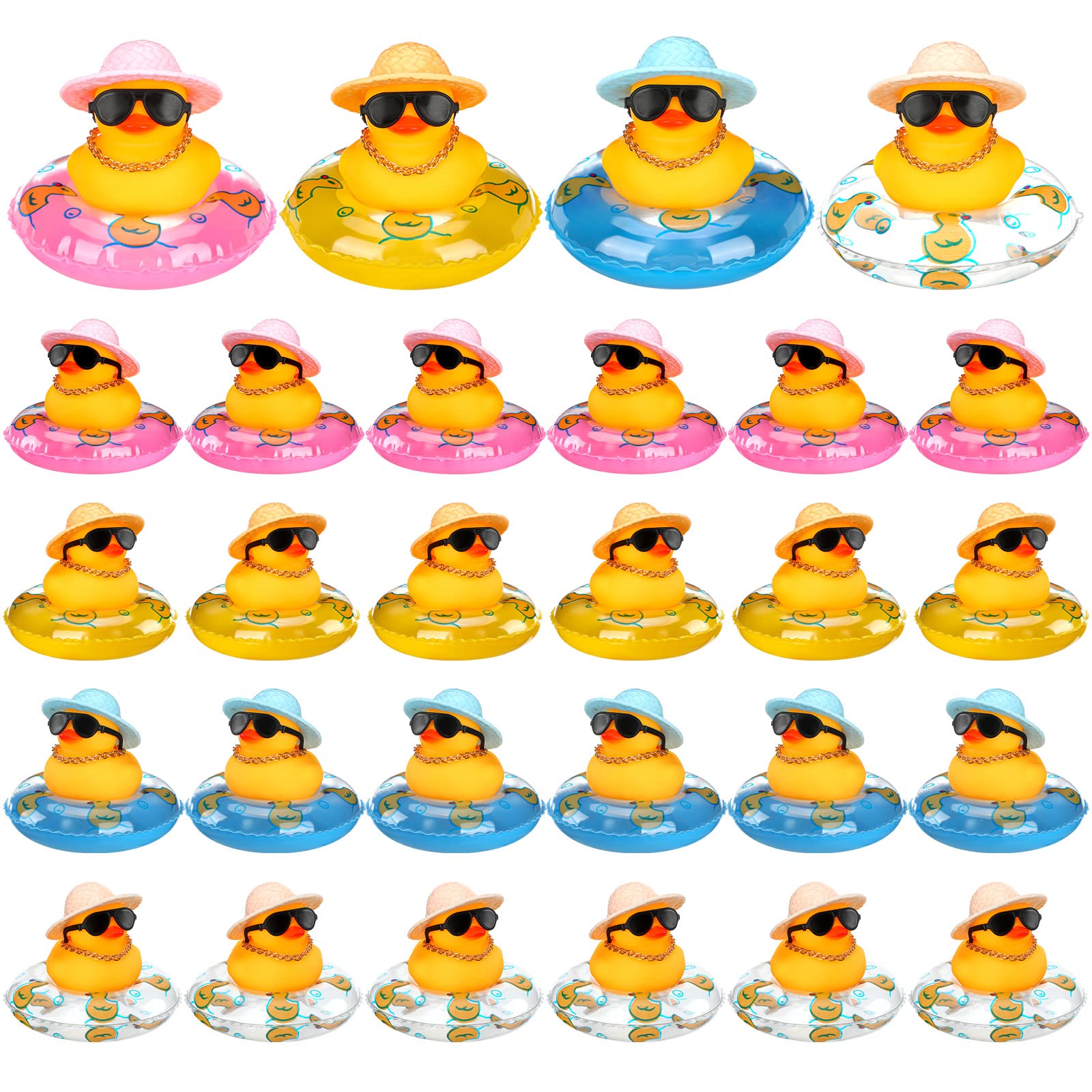 Marsui 24 Pcs Summer Beach Rubber Ducks Bulk Mini Rubber Ducky Bathtub Toy Cute Squeaky Shower Ducks for Baby Shower Swimming Pool Toys