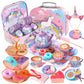 55Pcs Tea Party Set for Little Girls, Princess Tea Party Set, Unicorn Kid Tin Tea Set,Kids Kitchen Pretend Toy, Toddler Tea Part