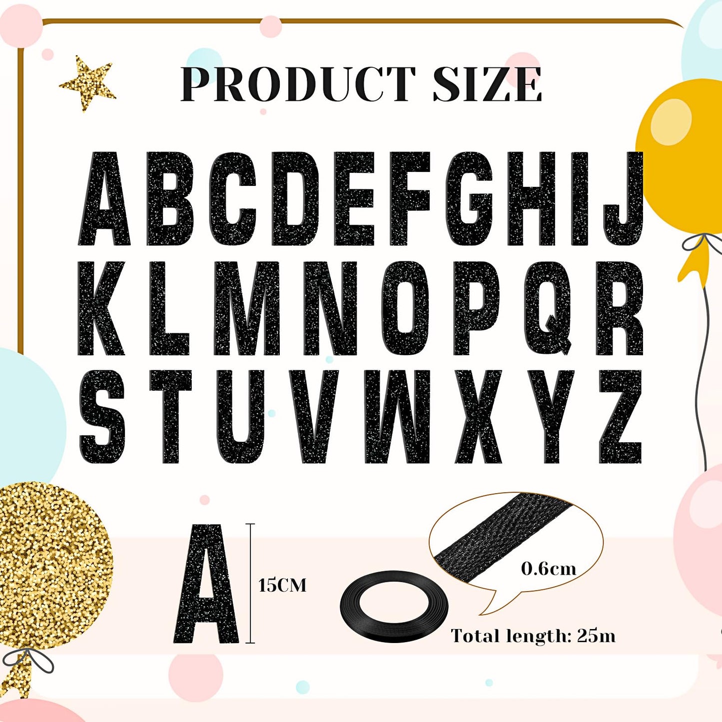 78 Pcs Make Your Own Banner Kits Large Size 6 Inch DIY Glitter Letter Pack Reuse Letters Banner Kit with White Ribbon for Birthd