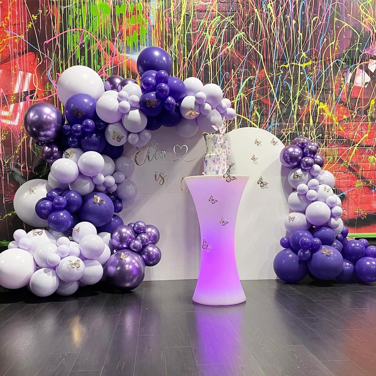 Nisocy 124Pcs Purple Balloons Garland Arch Kit, 18In 12In 10In 5In Different Size Macaron Matte Dark Purple Metallic Purple Ball