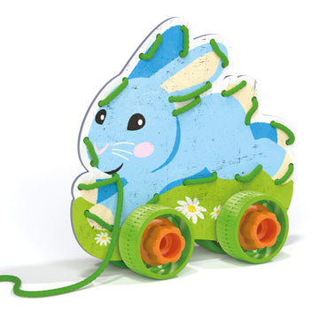 Quercetti Play Montessori Toys Lacing Game - Set Includes 4 Animals With Wheels And Colored Laces - Build, Play And Pull-Along To Promote Early Learning And Motor Skills, For Kids Ages 3-6 Years