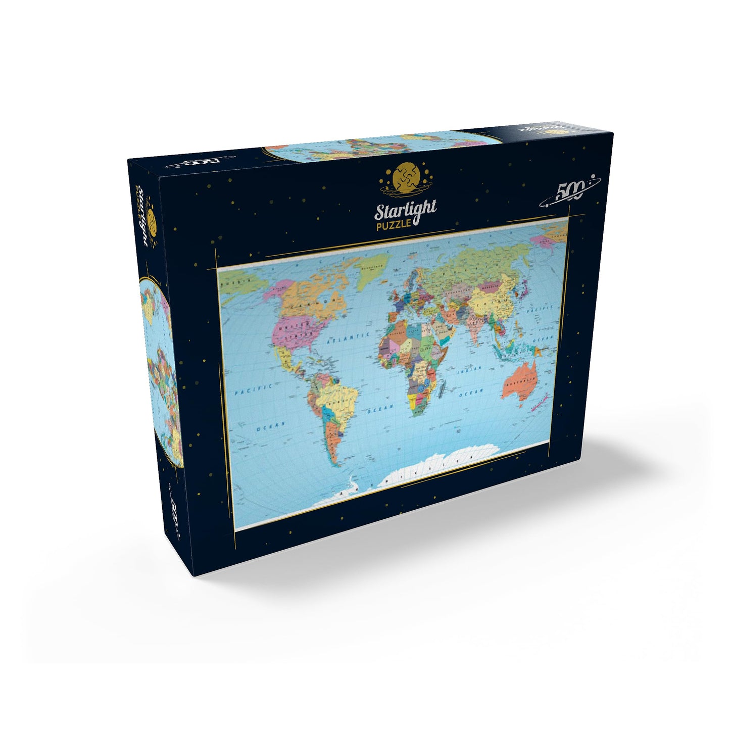 MyPuzzle Colorful 500 Piece Jigsaw Puzzle - World Map with Borders, Countries, Roads and Cities - Cardboard for Adults