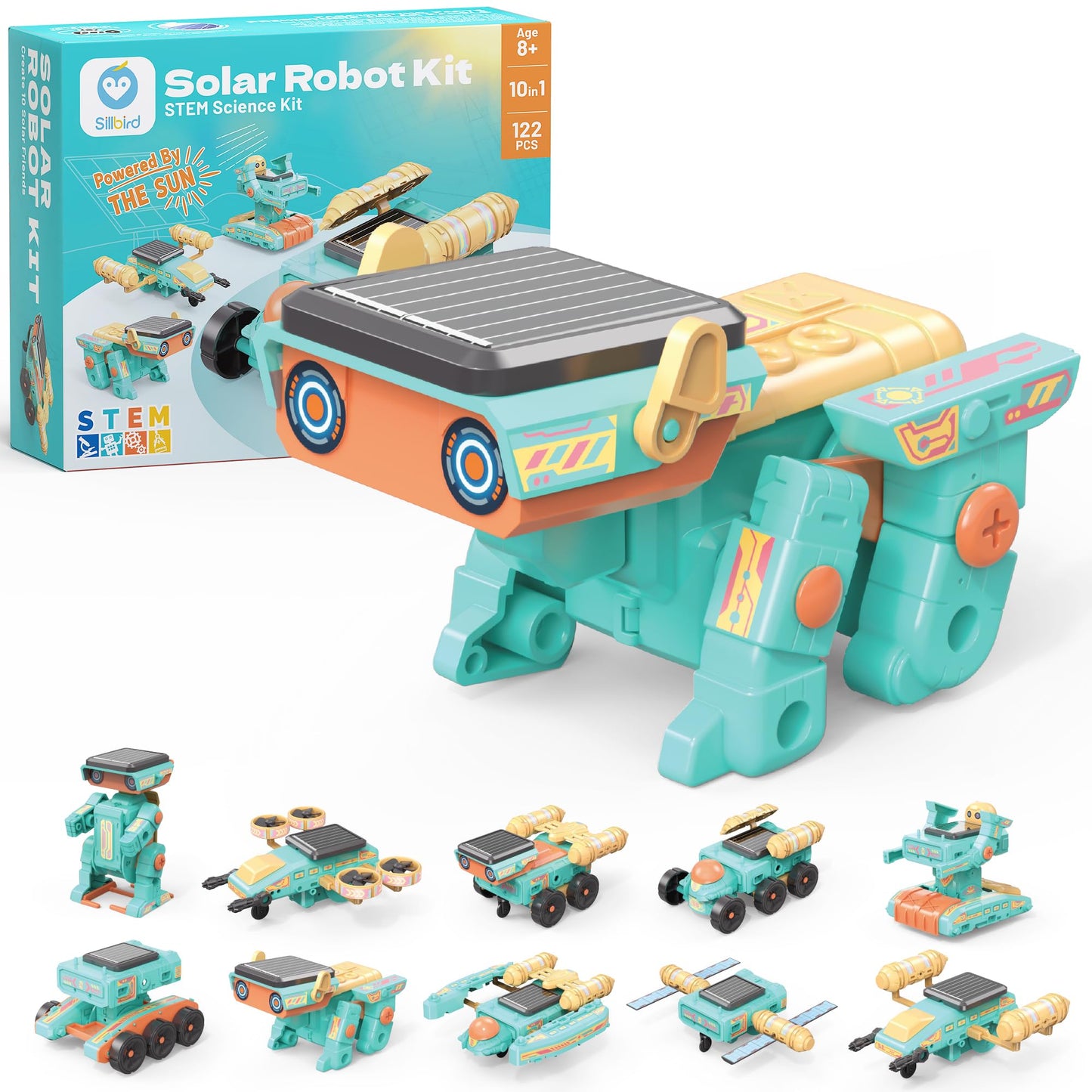 Sillbird Solar Robot Building Kit Christmas STEM Gift for Boys Ages 8-14, 10-in-1 DIY Educational Science Set for Kids Birthday,