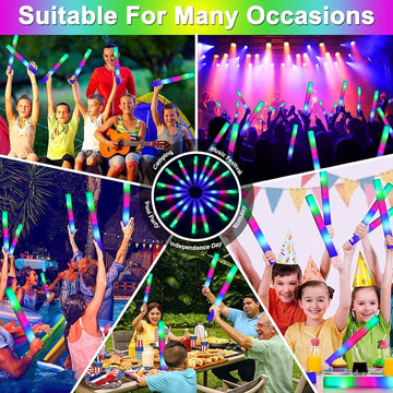 Turnmeon 16 Pcs Giant 16 Inch Foam Glow Sticks Party Supplies Favors 3 Modes Color Changing Led Light Sticks Glow Batons Glow In The Dark Accessory For Birthday Wedding Concert Party Sport Events