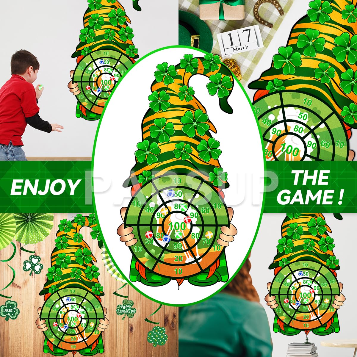 St Patricks Day Kids Dart Board Game Set, Irish Party Board Games with 12 Stick Balls, St Paddys Day Outdoor Games for Kids Ages