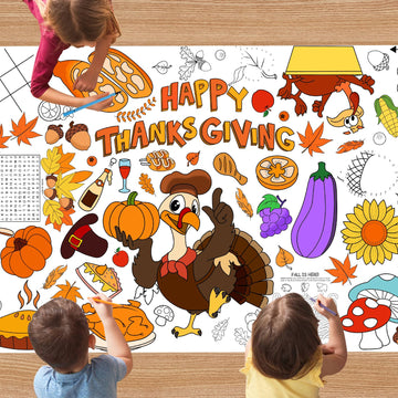 DERAYEE Thanksgiving Giant Coloring Poster, 72 x 35 Inches Disposable Thanksgiving Coloring Tablecloth Fall Harvest Themed Jumbo