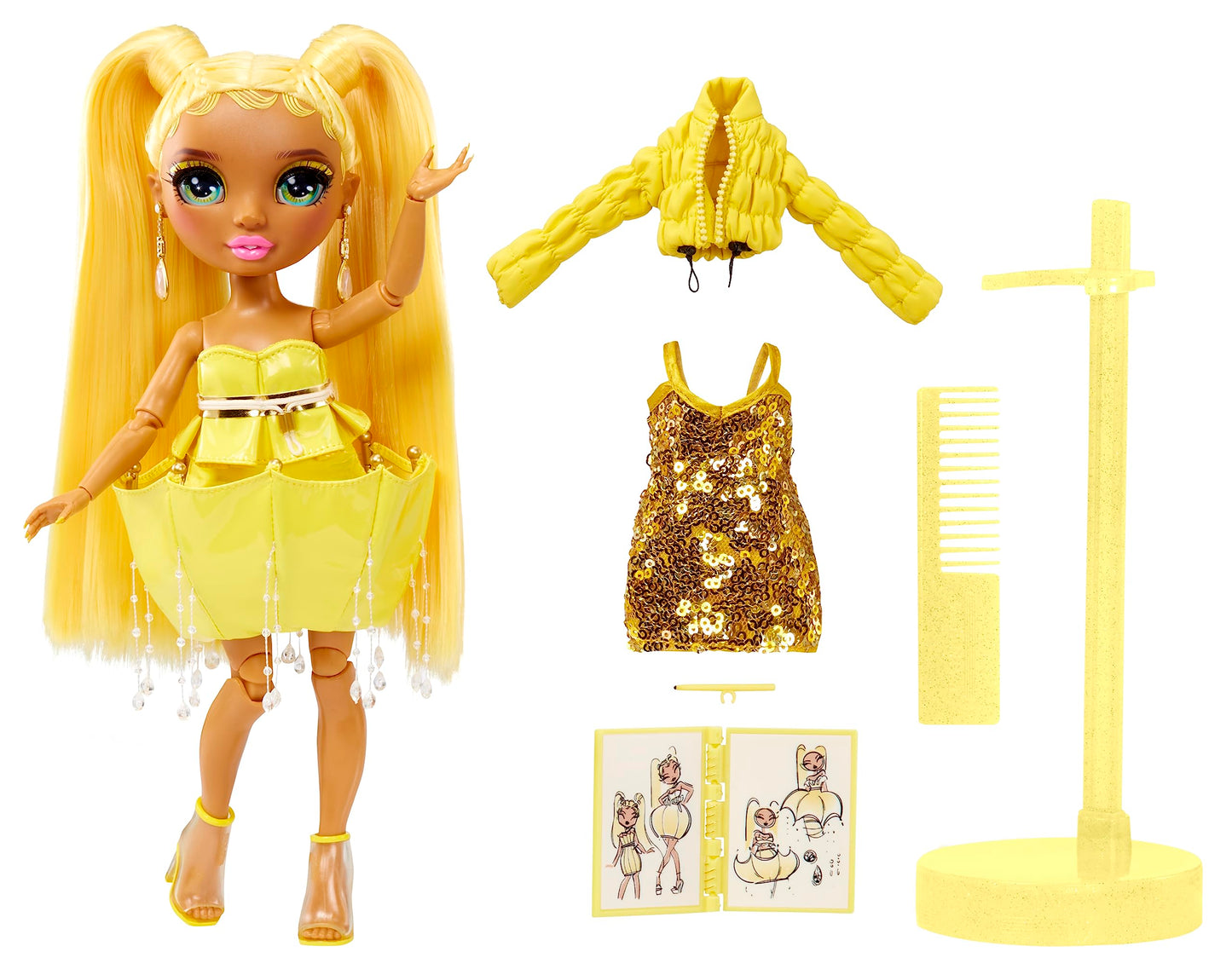 Rainbow High 11” Fashion Doll Sunny Madison – Yellow, Plastic, 2 Outfits & Accessories, Great Gift for Kids 4-12 Years Old
