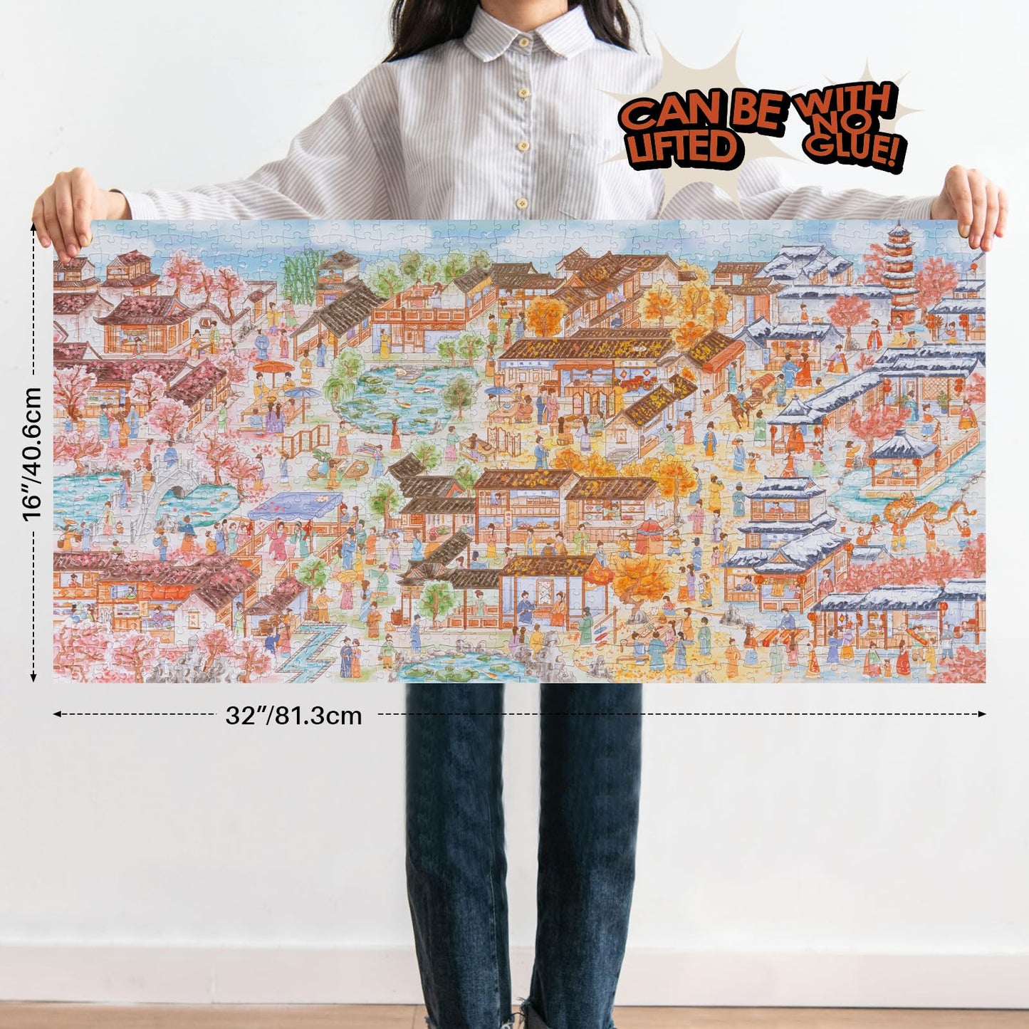 MOMIBOOK Puzzles for Adults 1000 Piece Jigsaw Puzzles of Suzhou Four Seasons Scenery, Photosensitive Discoloration Painting Imag