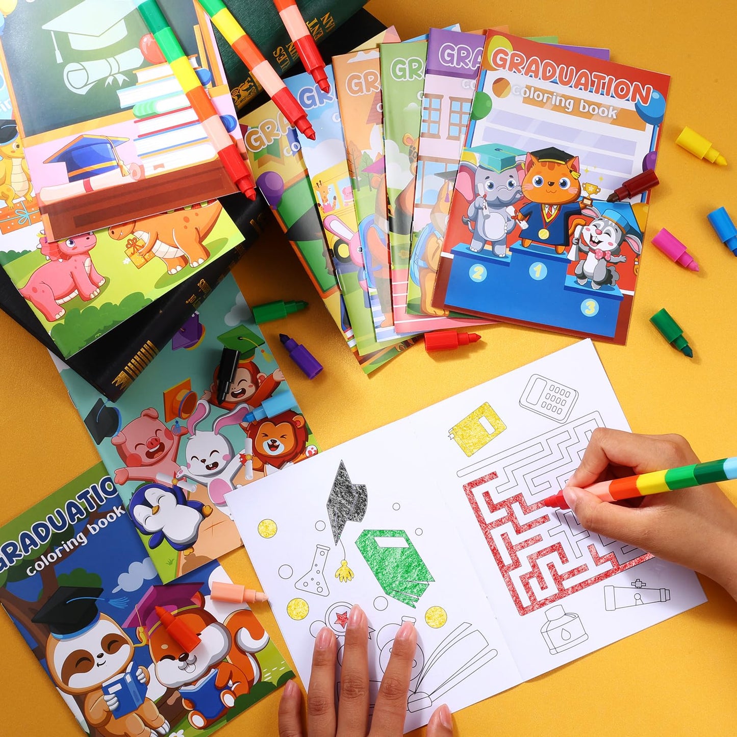 BenLouis 12 Kindergarten Graduation Mini Coloring Books Kids with 12 Stacking Crayons Preschool Classroom Party Favors Small Act