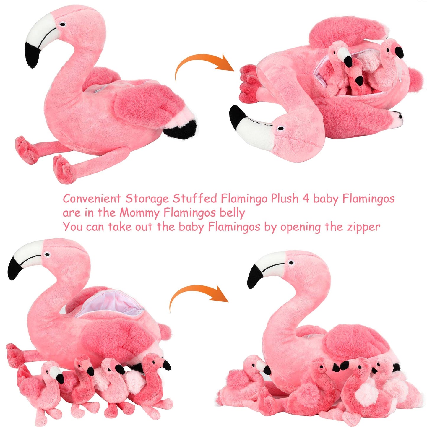 Qpewep 21-Inch Pink Flamingo Stuffed Animal with 4 Plush Babies - Soft, Machine Washable, Perfect for Kids' Birthdays and Zoo Party Decor