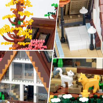 Vziimo A-Frame Cabin Building Set, Medieval Forest Cabin House Micro Building Block Set, Collectible Display Model Toys For Adults And Teens 14+ (2688 Pcs)