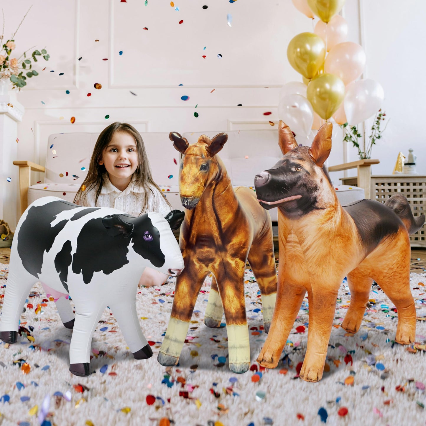 Jet Creations Inflatable Animal Trio: Cow, Horse, German Shepherd, Toy for Endless Fun Decor Party Balloons for Kids Adults Birt