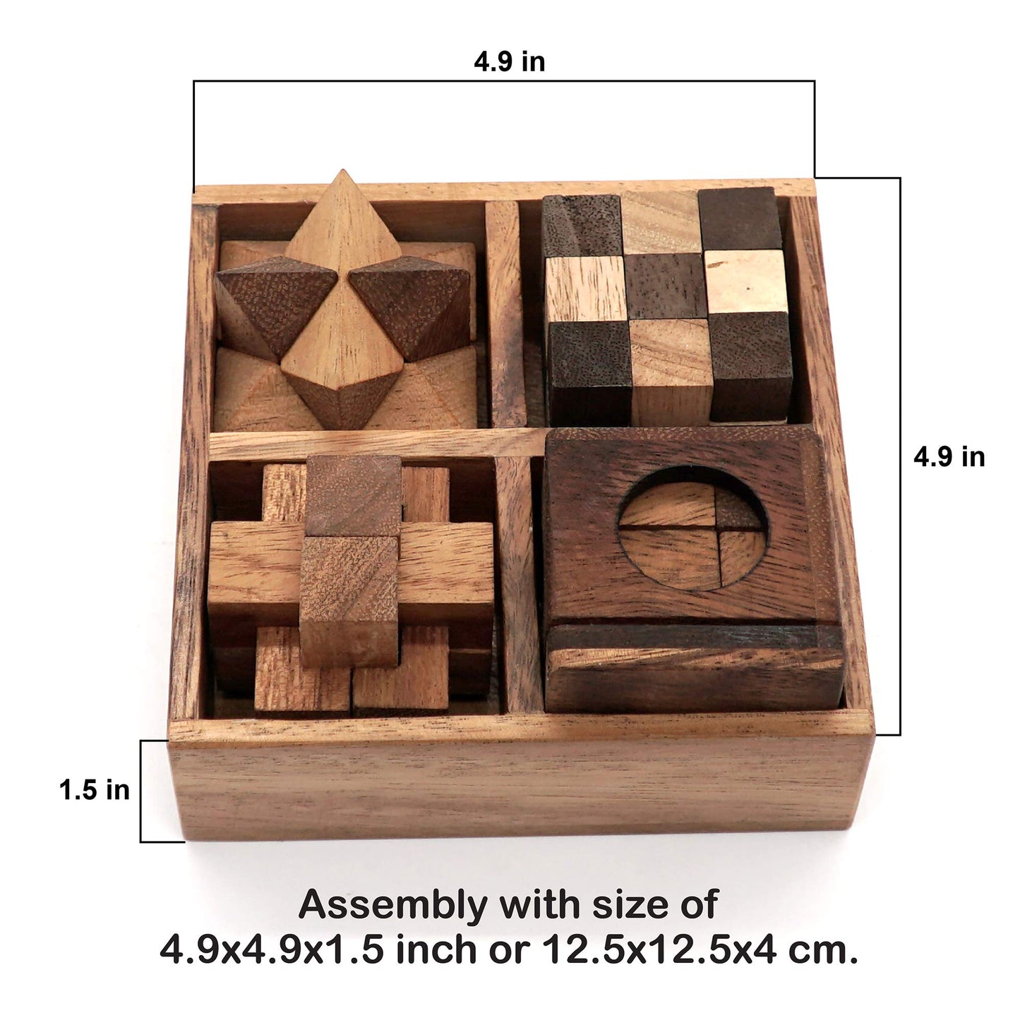 Bsiri Wooden Puzzle Box Set (4 Games) - Challenging Brain Teasers 3D Puzzles For Adults, Interlocking Games For Iq Test. Ideal For Rustic Patio Decor, Unique Gift For Christmas And Birthdays