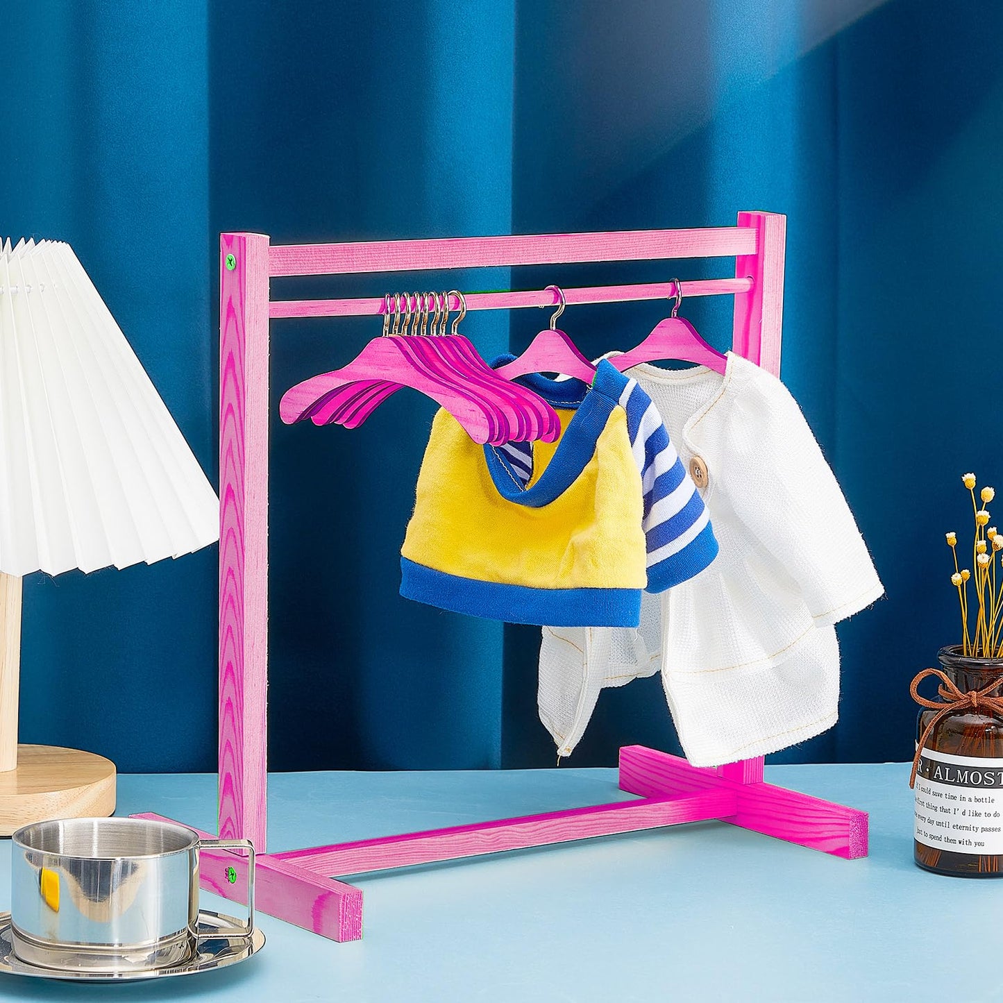 Civaner 11 Pcs Doll Garment Rack With Wooden Clothes Hanger For 18 Inch Girl Doll Clothes Mini Hangers Wardrobe Furniture Access