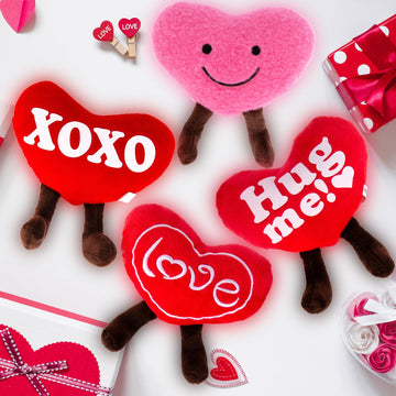 Artcreativity Set Of 4 Small Valentines Plush Hearts - Cute Love Heart Plush Toys In Assorted Designs - Stuffed Love Heart Toy S