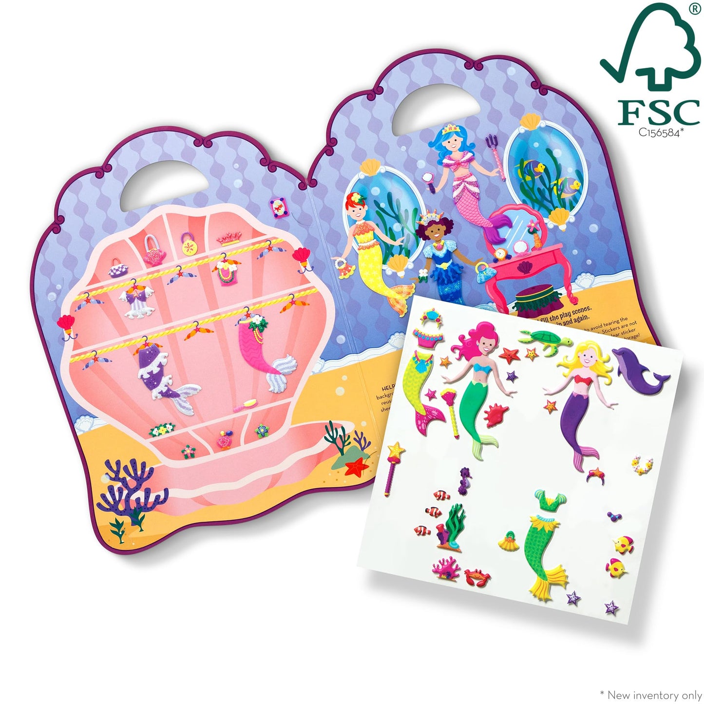 Melissa & Doug Puffy Sticker Play Set – Mermaids, 65 Reusable Stickers, Mess-Free Travel Toy for Kids, One Size, Multi-colored