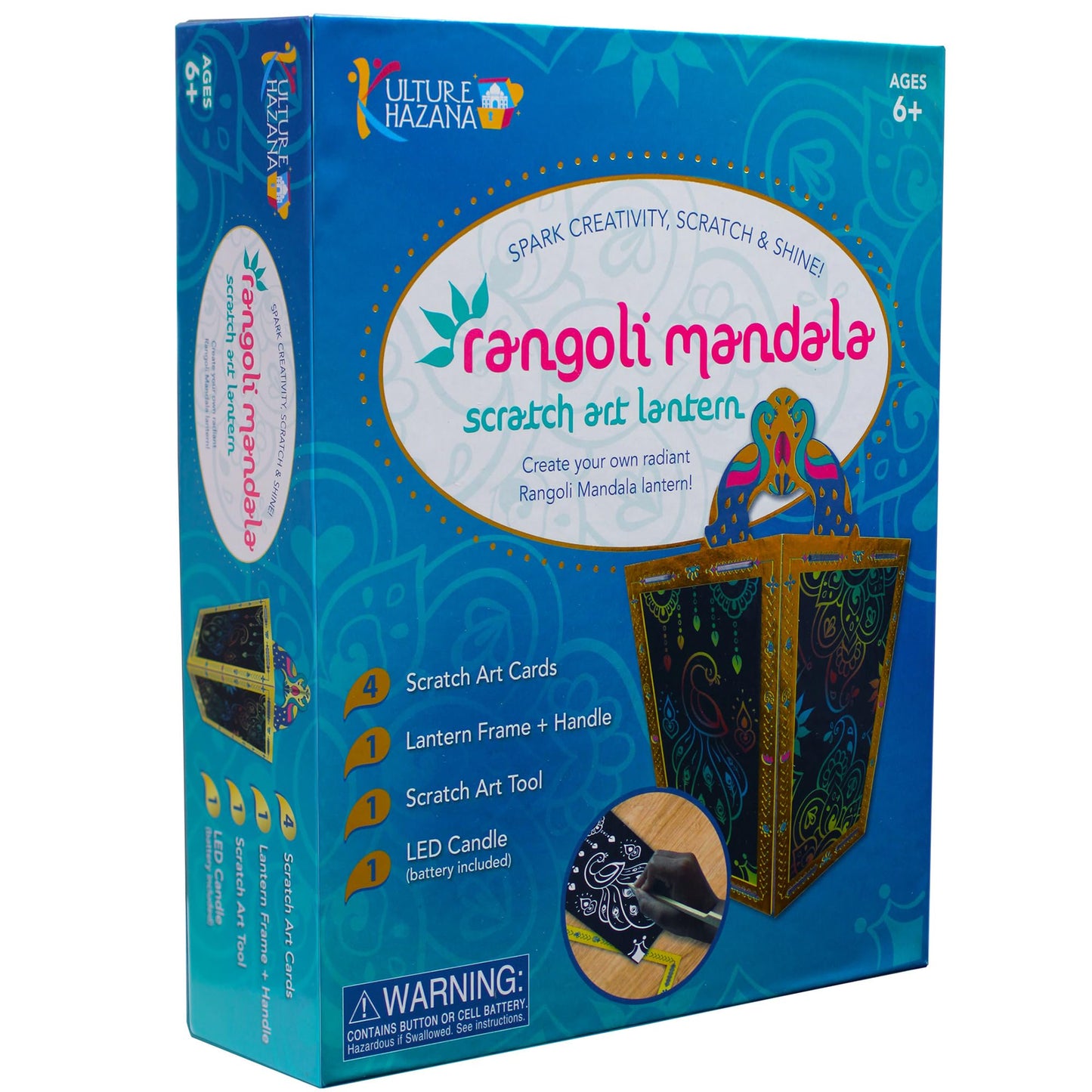 Kulture Khazana: Rangoli Mandala Scratch Art Lantern - DIY Craft Kit, LED Candle, 12 Tall, India & South Asian Culture Activity 
