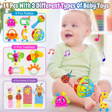 Baby Rattles 0-6 Months - 17 Pcs Baby Rattle Toys Set Infant Toys For 0-3 Months Baby Toys 3-6 Months Newborn Toys With Teething And Wrist Socks Rattle For 0 1 2 3 4 5 6 7 10 12 Month Babies Boy Girl