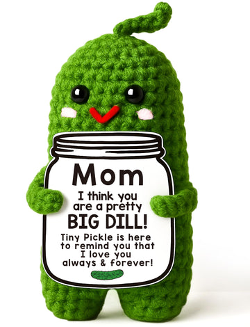 Mothers Day Gift for Mom from Daughter or Son - Funny Crochet Pickle Plush with Heart Card, Cute Handmade Present, Unique Stocki
