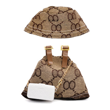 LYBHYQTII Clothes Compatible with Labubu 17cm Dolls  enhanced Handmade Dolls Accessories with Chic Grid Hat & Rompers & Bag 3 Piece Set  High-End Fashion Outfit for Play & Display  No Doll  Brown