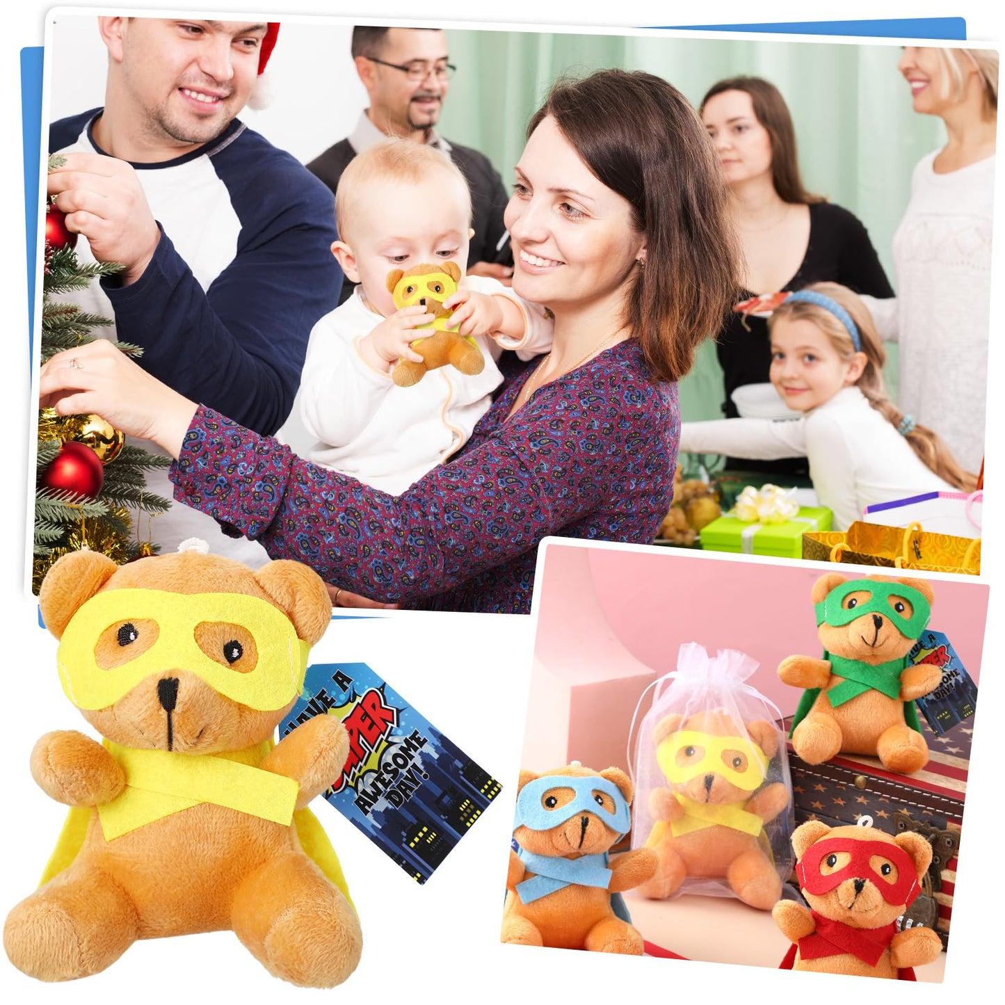 Silipull 12 Pcs Hero Party Favors Hero Stuffed Animal Bears with Tie Dye Card Back to School Gifts for Student Small Toys 4 Plus