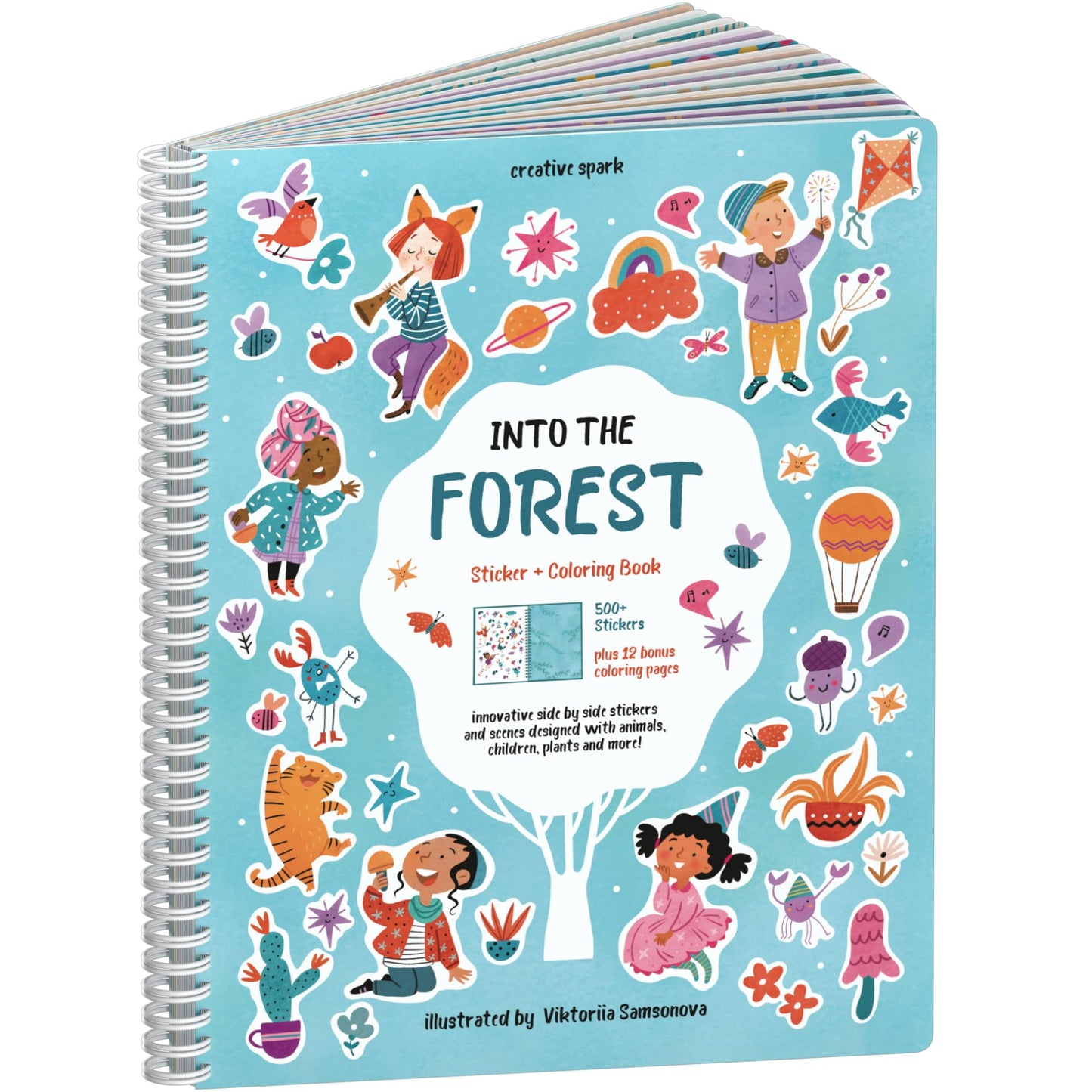 Into The Forest Stickers + Coloring Book By Cupkin: Innovative Side By Side Sticker Books Lays Flat - Spiral Binding - 500+ Natu