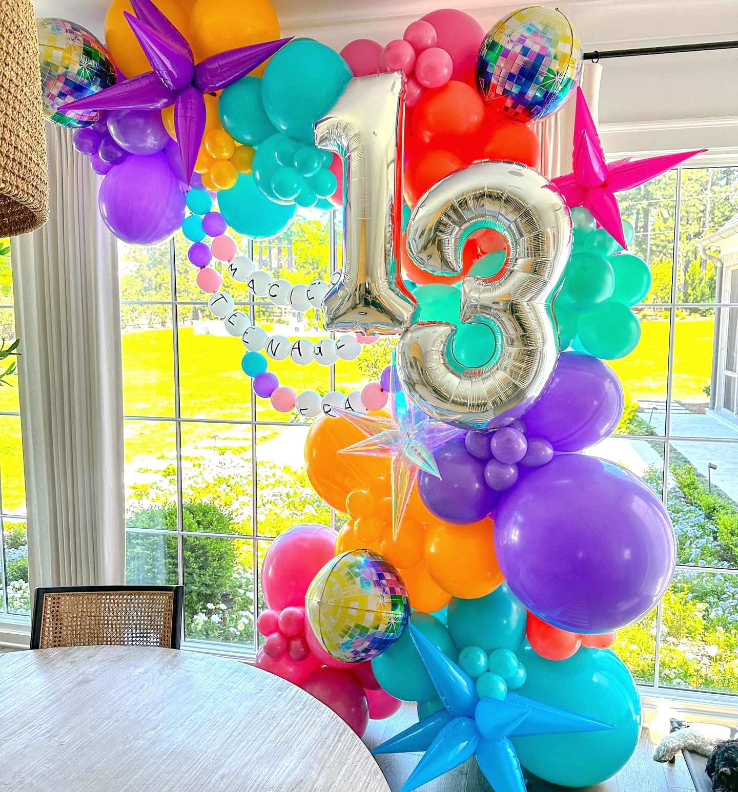 Disco Balloon Arch, 125 Pcs 80S Balloon Arch Kit Mit Hot Pink And Purple Teal Orange Metallic Green Balloons, 22 Inch Disco Ball