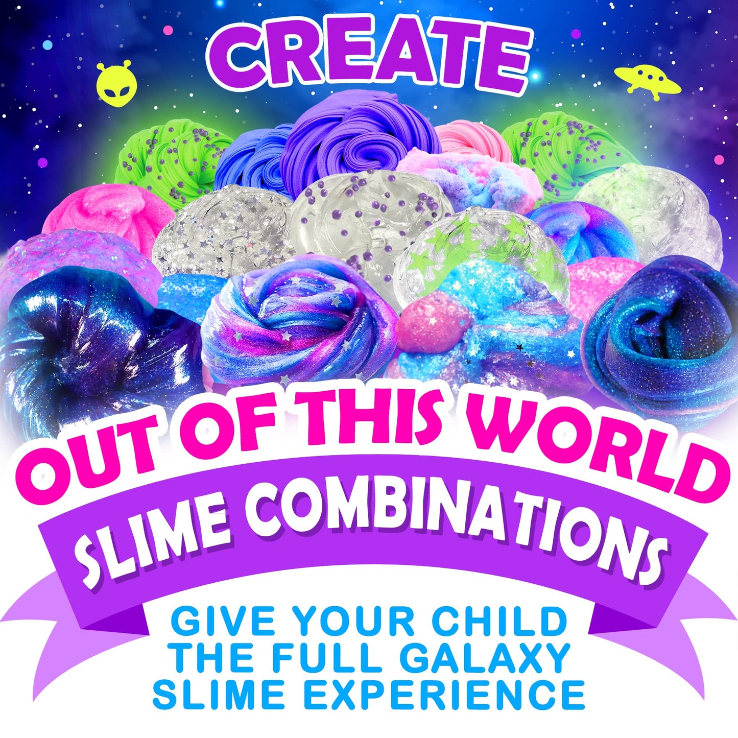Original Stationery Galaxy Slime Kit - Glow in The Dark Stickers & Glitter Powder - Fun Slime Maker Set for Girls 8-12, Model OSGSK-0173