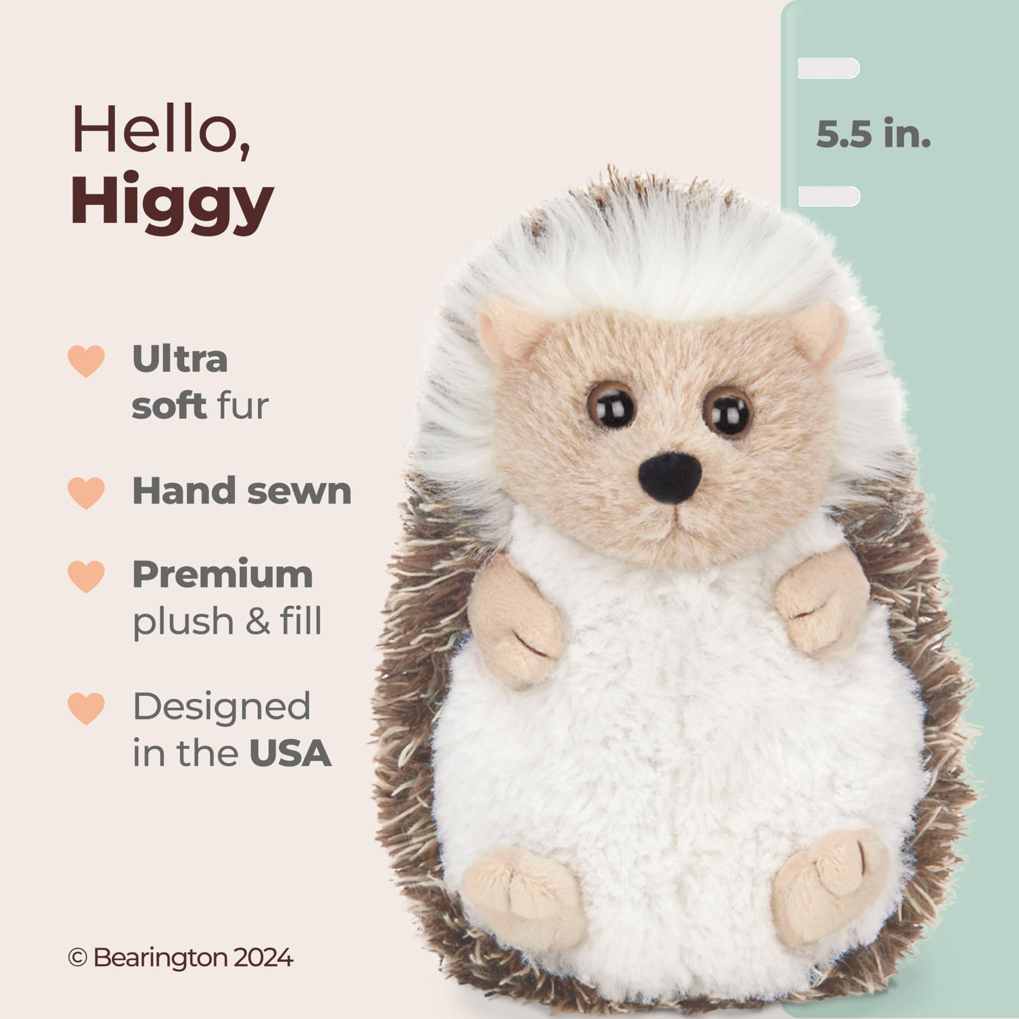 Bearington Higgy Plush Stuffed Animal Hedgehog, 5.5 Inches