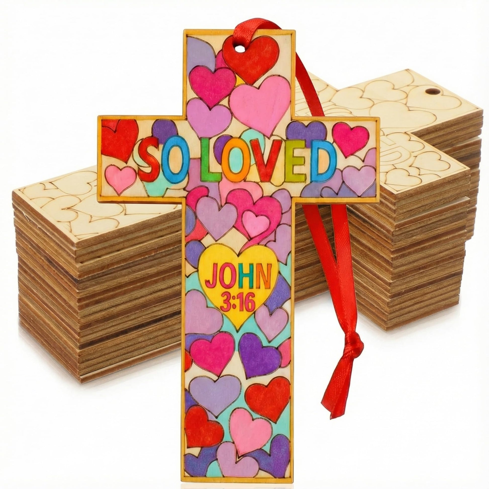 Blueweenly 24 Pcs Christian Valentines Wooden Crosses Crafts for Classroom Christian DIY Painting Crafts Religious Wooden Crosse