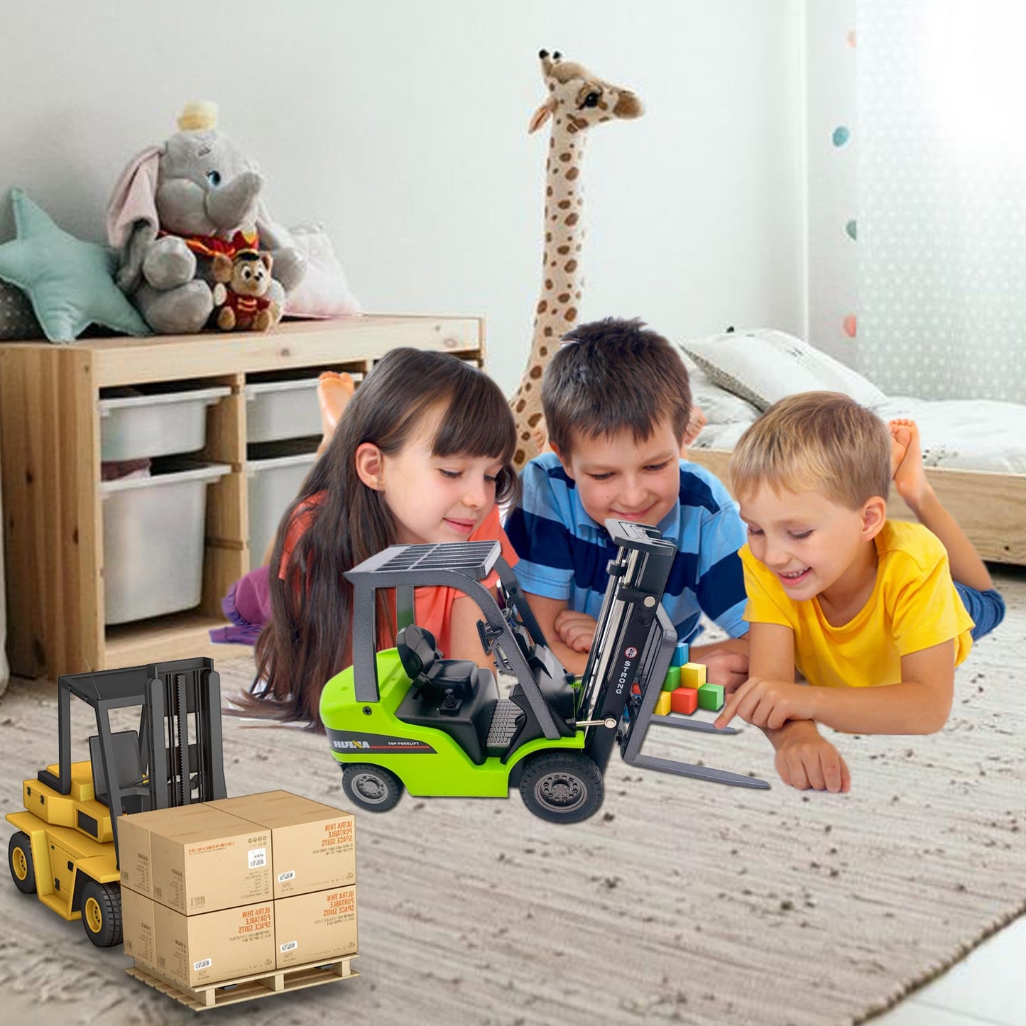 Qcar Forklift Warehouse Truck Vehicle Toy Forklift Construction Toys for Kids 1:50 Scale Heavy Metal Forklift (Green)