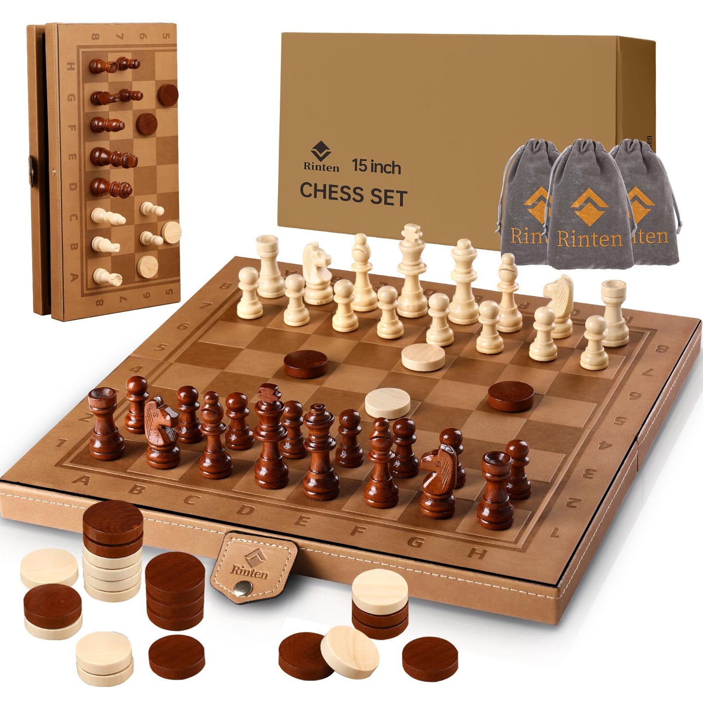 15'' Magnetic Chess Set & Checkers Set 2 In 1