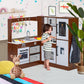 BRINJOY Corner Play Kitchen for Kids, Wooden Toddler Kitchen Playset w/Faucet, Sink, Microwave, Oven, Apron, Blackboard, Storage