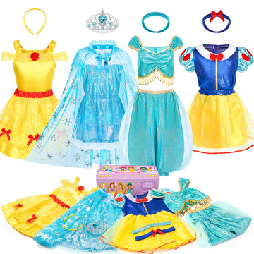 Kids Princess Dress Up Clothes For Little Girls, Bibuty Pretend Play & Dress Up Princess Costume Set With Princess Dresses Crown Cape For Little Girls, Princess Toys Gifts For 3-6 Toddler Little Girls