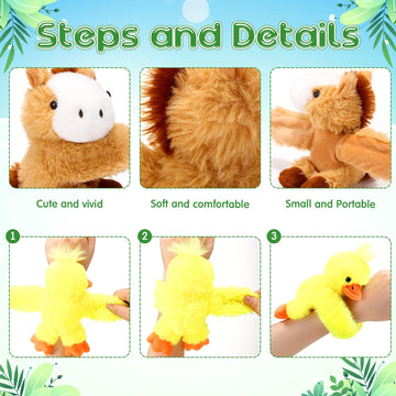 Gemscream 6 Pack Stuffed Animal Slap Bracelets Plush Animal Snap Bracelets Cute Wrist Slap Band Toy Wrist Animals Wrist Pets Sla