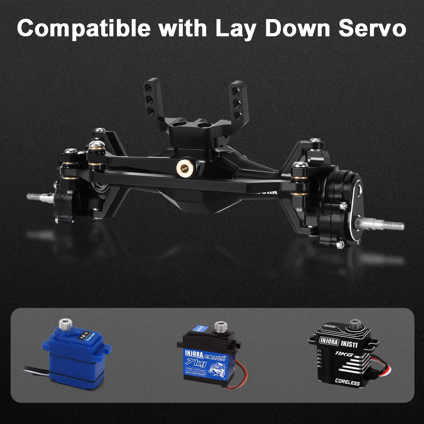 INJORA +5mm Diamond Portal Axles with Lay Down Servo Mount & Links for 1/18 RC Crawler TRX4M Upgrade(Black)