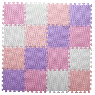 Foam Play Mat For Baby, 0.4 Inch Thick Foam Interlocking Floor Mats, Soft Non-Toxic Baby Playmat, Solid Colored Puzzle Play Mat Kids Floor Mats, 16 Tiles, White/Purple/Pink/Loli Pink