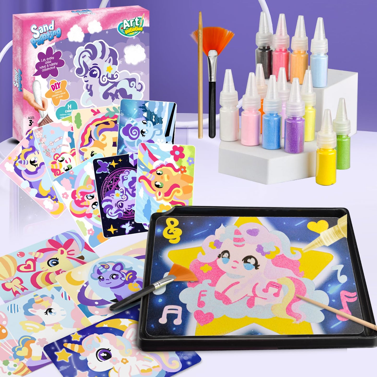 Tnoone Animal Sand Art Kits For Kids,Diy Crafts For Kids Ages 4-8,Color Sand Art Pictures,Art Crafts Learning Toys,Ideal Gifts F