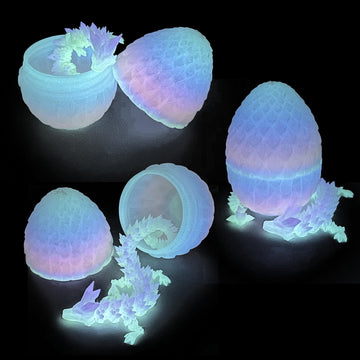 Flavery 3D Printed Dragon in Egg - Glow Rainbow - Flexible Crystal Dragon Inside, Colorful Fidget Toy, Birthday Gift, Desk Pet F