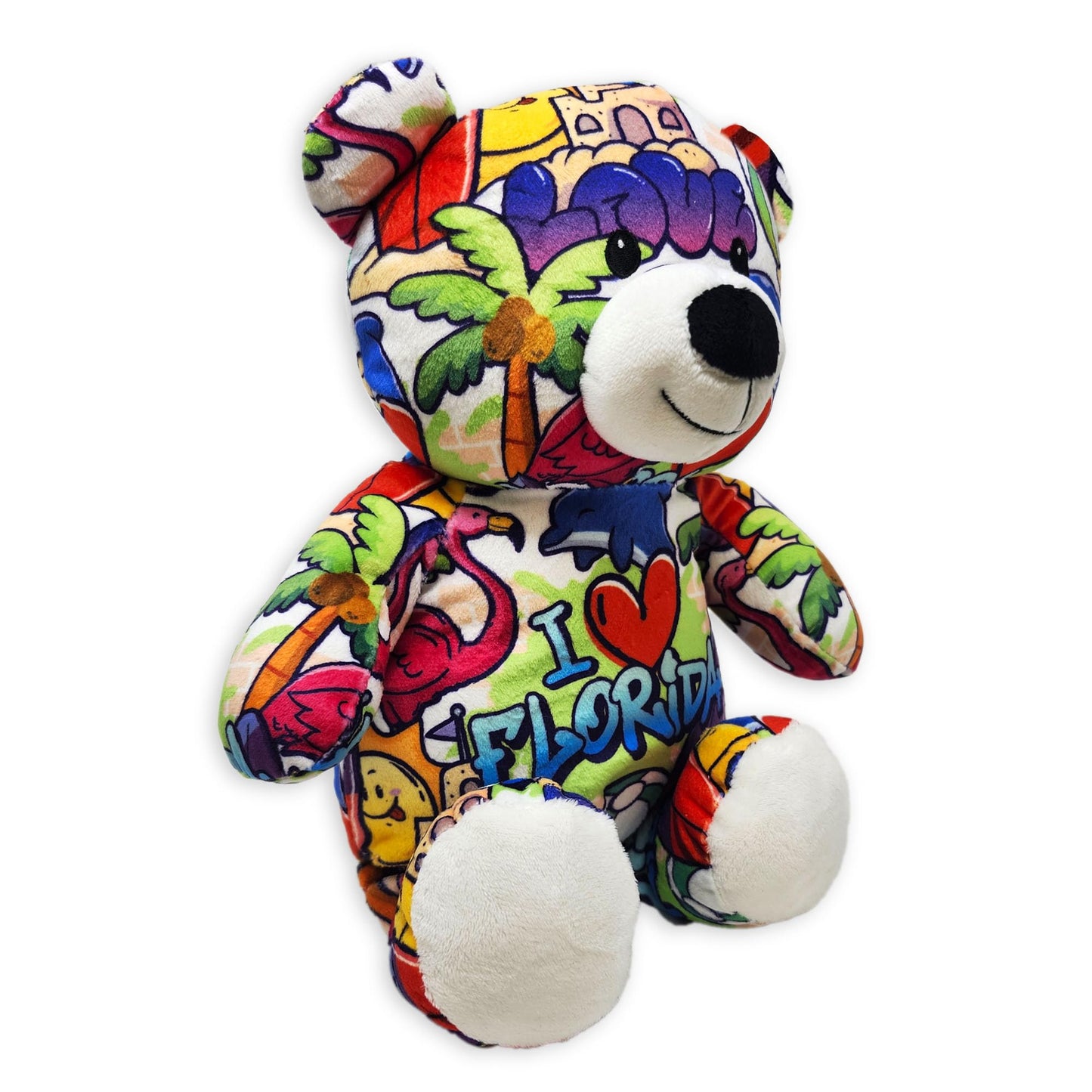 PLUSHOLOGY I Love Florida Graffiti Teddy Bear Eco Friendly Stuffed Animal; Cuddly Soft Velboa Plush Animal for Kids 3 Years Old to mature-themeds; Child-Safe Embroidered Face Details (10 Tall When Seated)