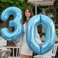 8Th Birthday Number Balloons For Kids, 40 Inch Foil Number 8 Balloons Baby Pastel Blue, Helium Large Self Inflating Mylar 8 Ball