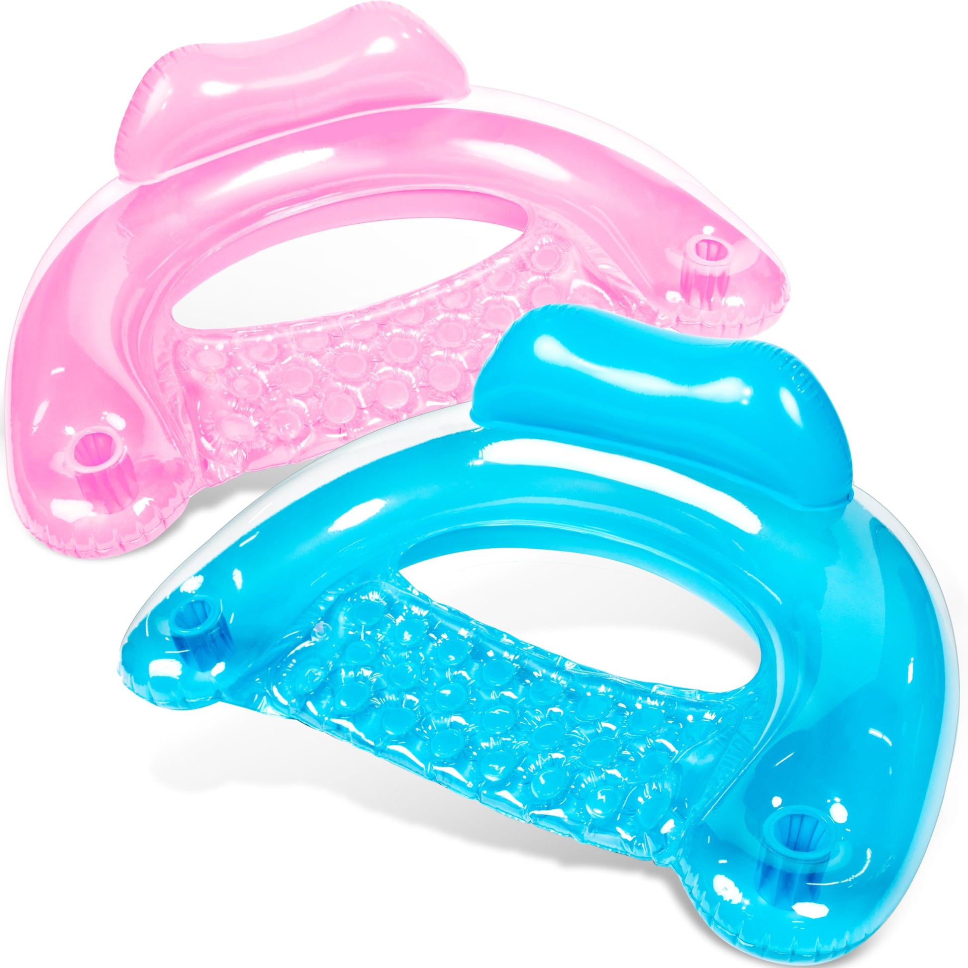 SLOOSH Inflatable Pool Floats mature-themed 2 Pack Pool Chairs with Cup Holders Pure Blow up Floats Chair Hck Noodle Mat for Relaxing Summer Water Fun Swimming Party Beach Blue Pink