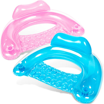 SLOOSH Inflatable Pool Floats mature-themed 2 Pack Pool Chairs with Cup Holders Pure Blow up Floats Chair Hck Noodle Mat for Relaxing Summer Water Fun Swimming Party Beach Blue Pink