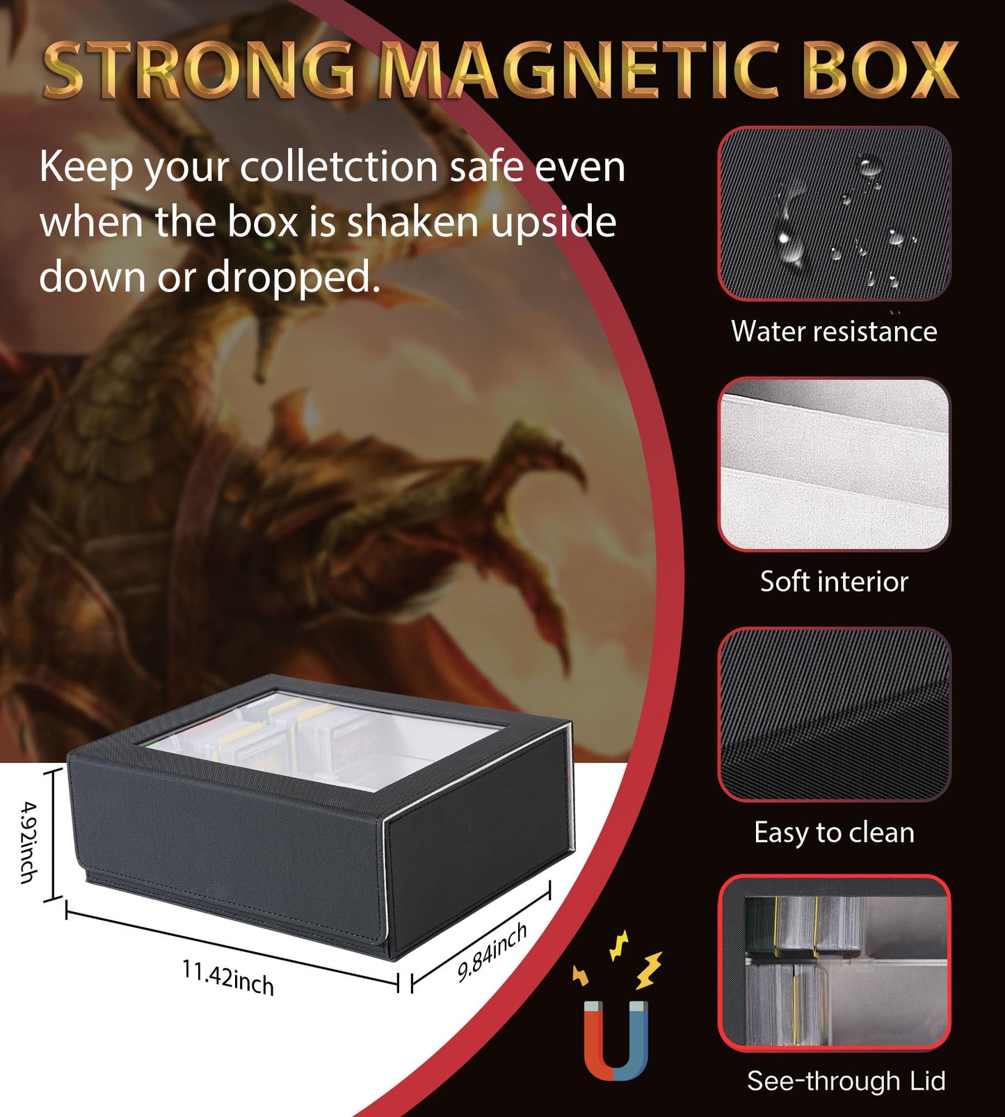 Newloop Trading Card Storage Box - 2400+ Commander Card Deck Case With See-Through Display Top For Magic The Gathering Pokemon Y