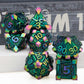 ORIFANTOU Metal DND Dice Set Dungeons and Dragons Dice with Box, Rainbow Green Debris D&D Dice RPG D and D Dice Role Playing Gam