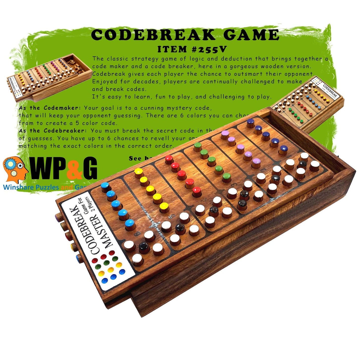 Winshare Codebreak Strategy Board Game for Adults, Wooden, Multicolor, Model 255V1, Ages 12+